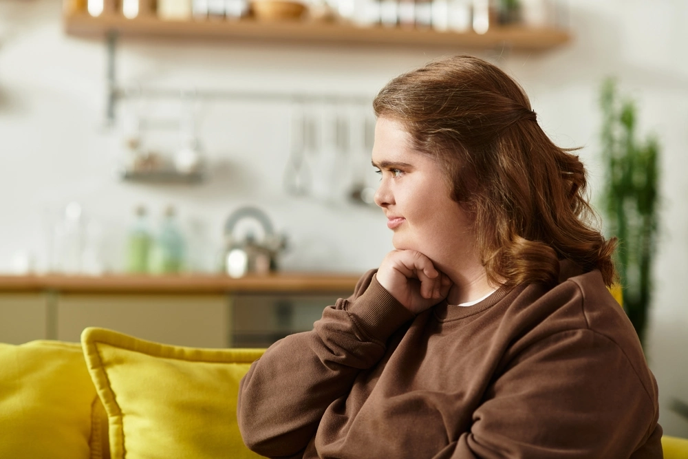 disabled women with down syndrome looking at something